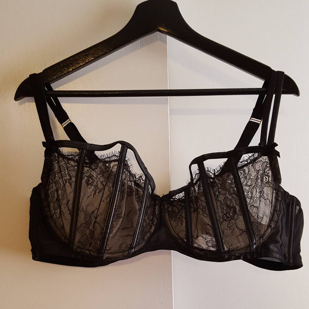 Sexy sheer and leather bra